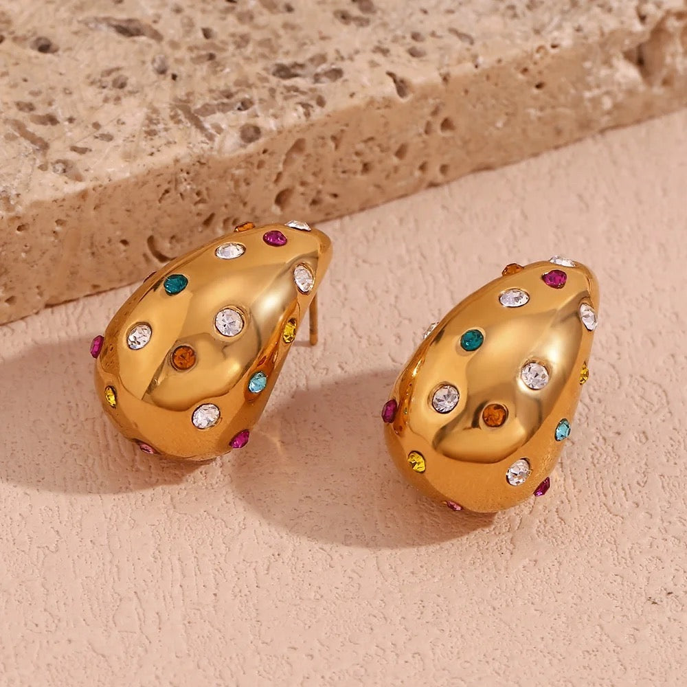 Rainbow Studded Bottega Hoops