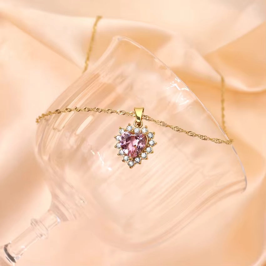 Sparkly Pink Heart Necklace