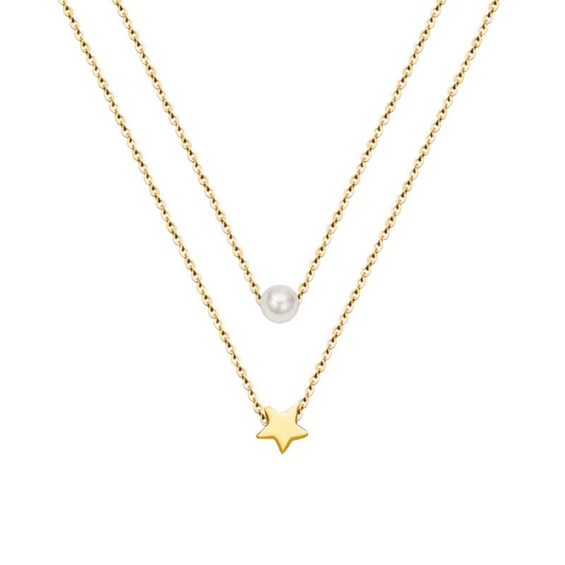 Pearl Star Double layer Necklace