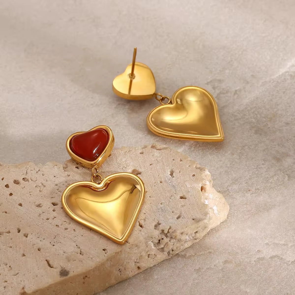 Red Double Heart Earrings