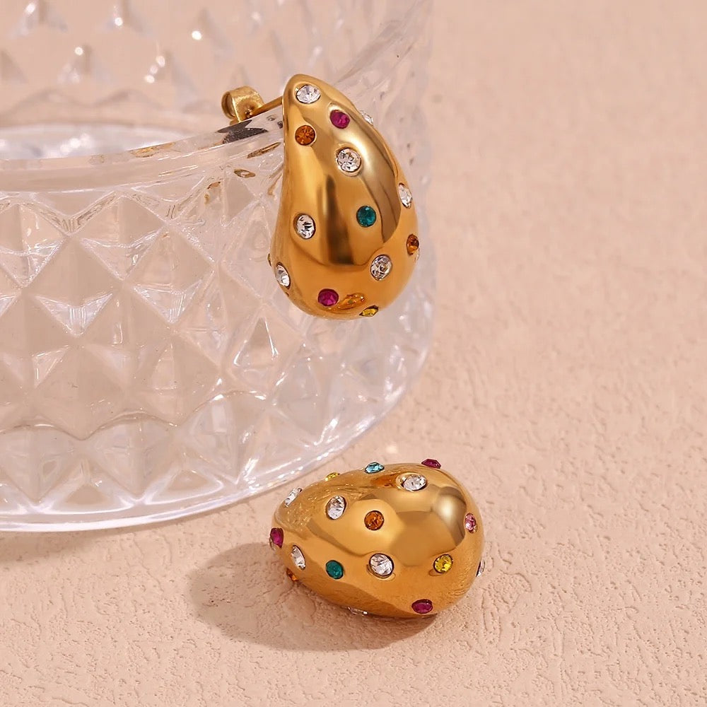 Rainbow Studded Bottega Hoops