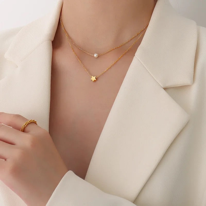 Pearl Star Double layer Necklace