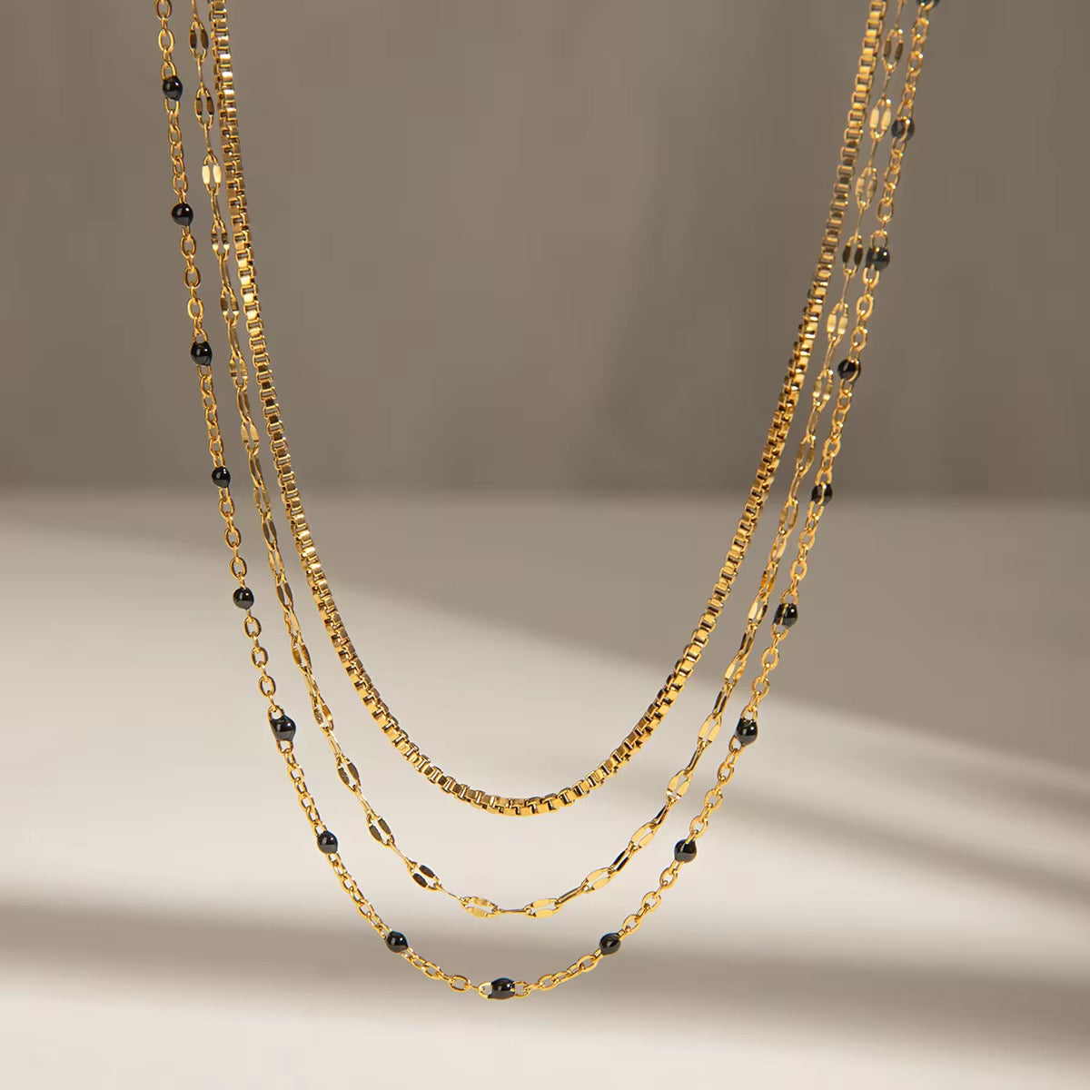 Black Trilayer Necklace