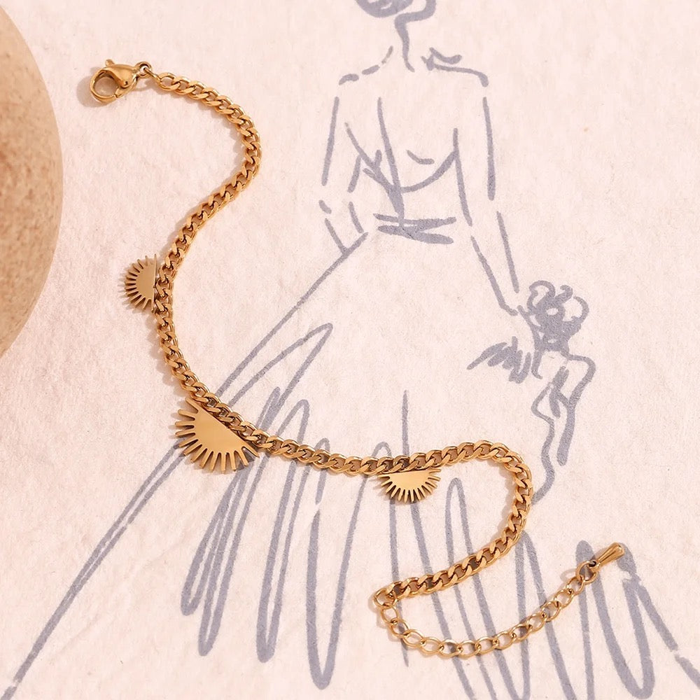 Half Gold Sun Cuban Bracelet