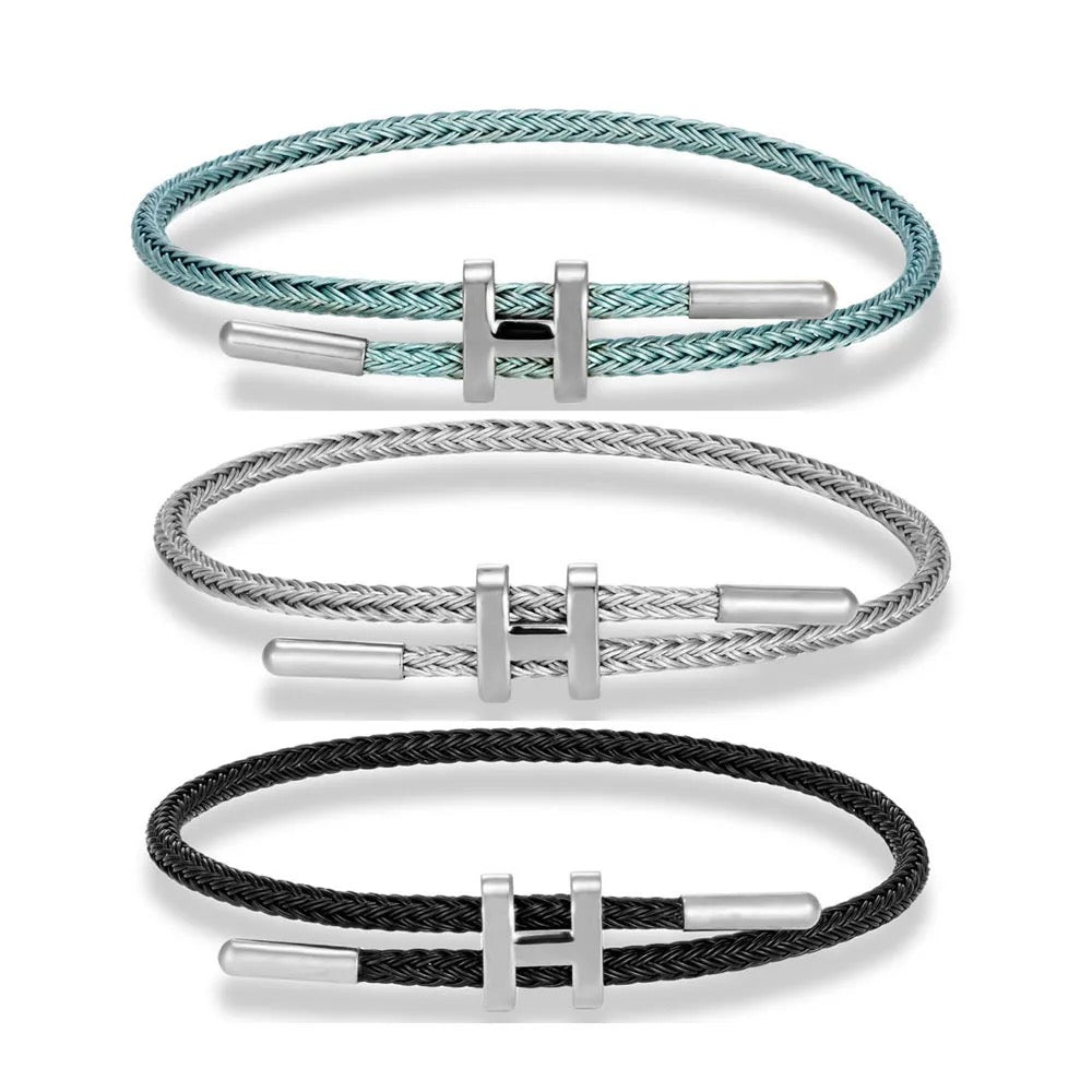 Silver Blue H Braid Bracelet
