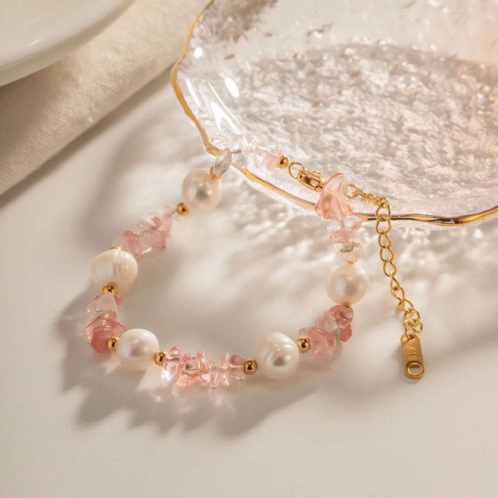 Rose Quartz Pearly Bracelet