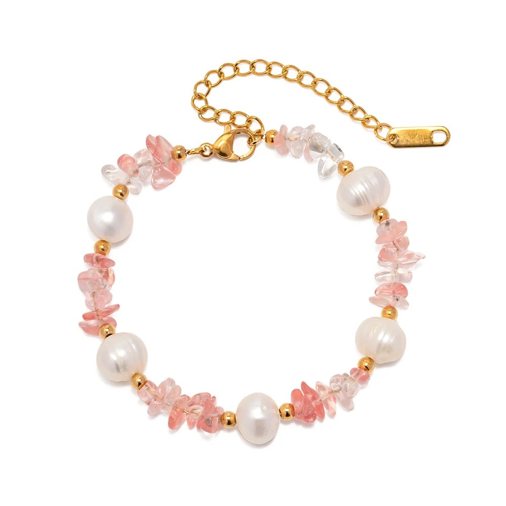 Rose Quartz Pearly Bracelet