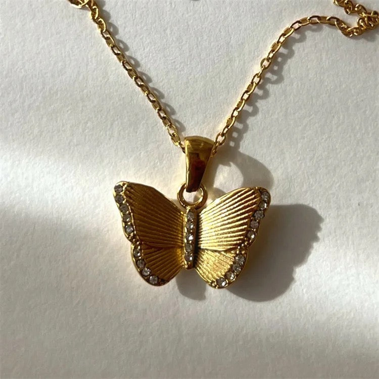 Butterfly Diamente Gold Necklace