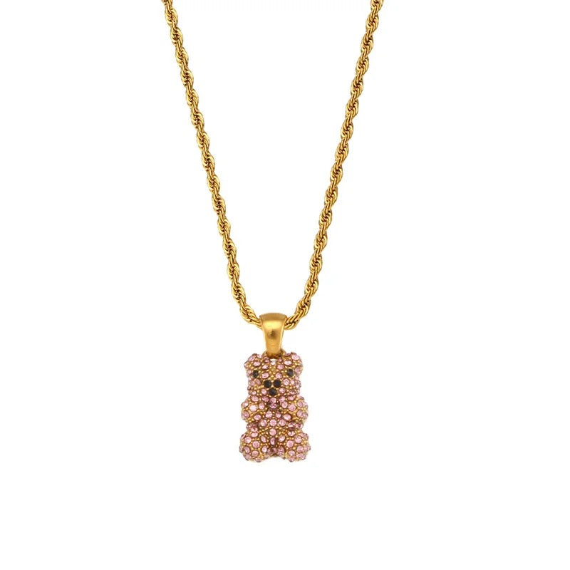 Pink Teddy Zircon Necklace