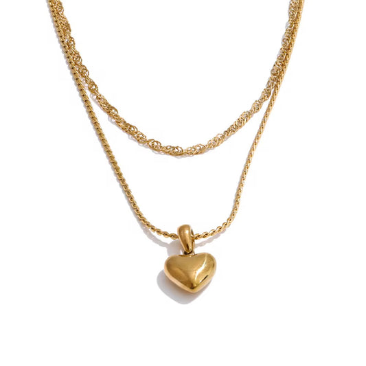 Ripple Heart Double Layer Necklace