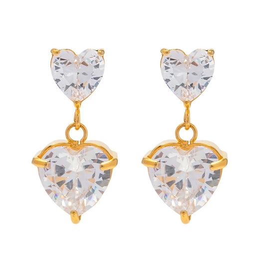 Double Heart Zircon Earrings