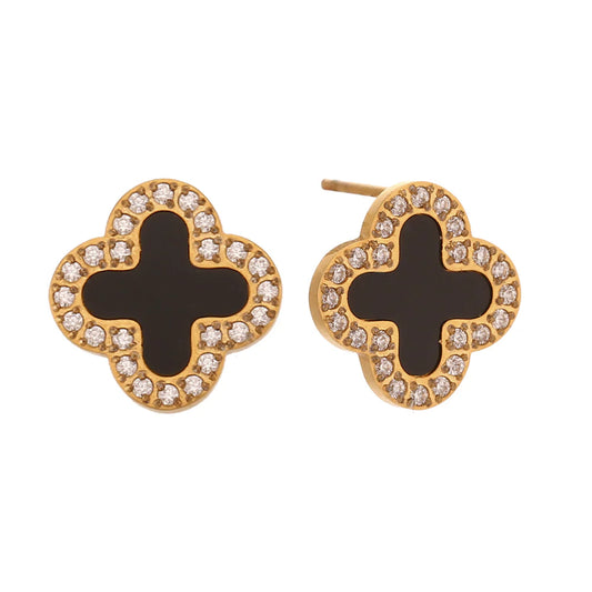 Frosty Black Clover Studs