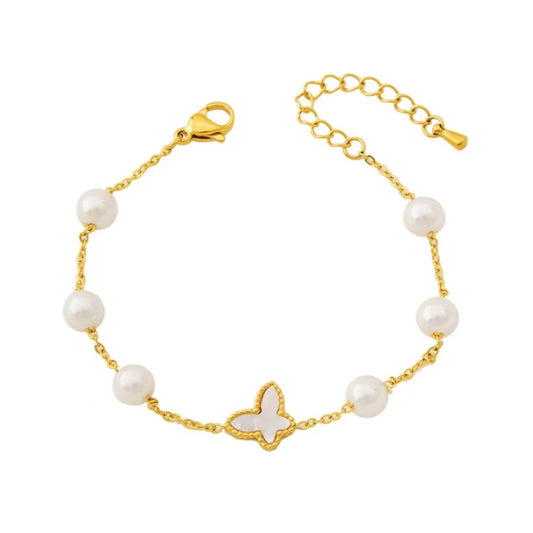 White Butterfly Pearl Bracelet