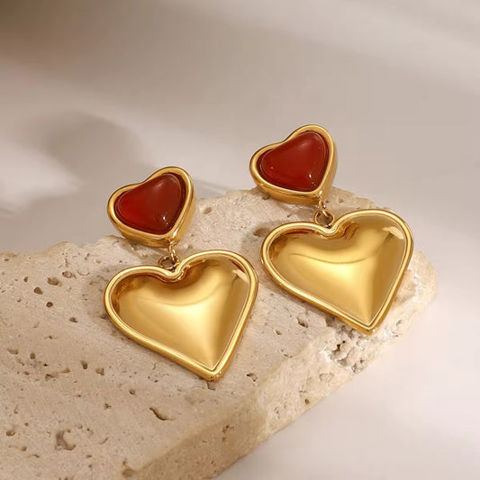 Red Double Heart Earrings