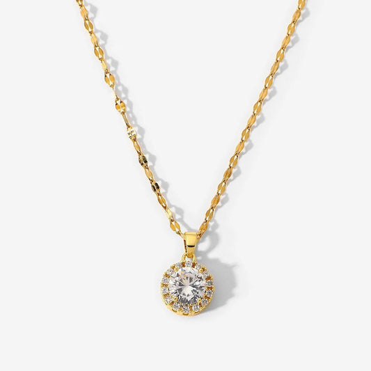 Round Cubic Zirconia Gold Necklace