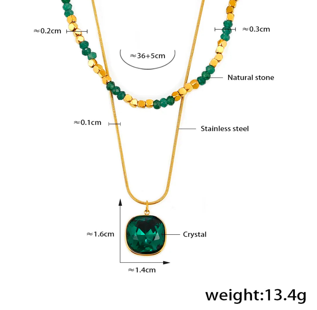 Emerald Square Double Layer Necklace