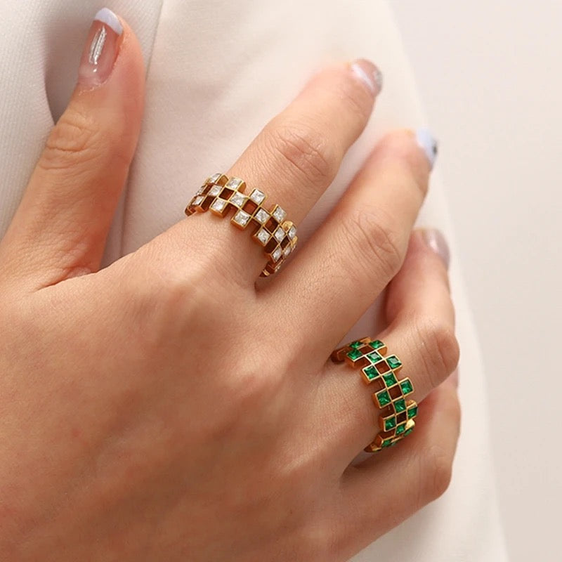 Izel Studded Ring (Green)