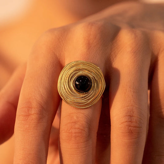 Black Agate Circular Ring