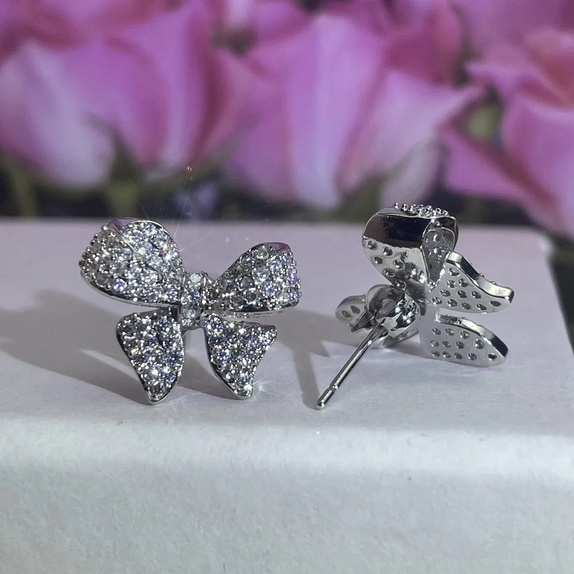 Tiny Rhodium Bow Studs