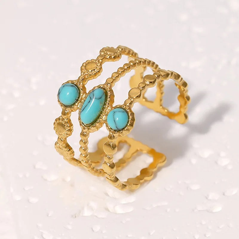 Mabe Turquoise Gold Ring (Adjustable Size)