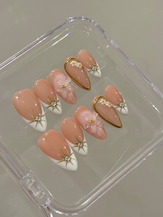 N26 Gold French Sparkle Nails Set
