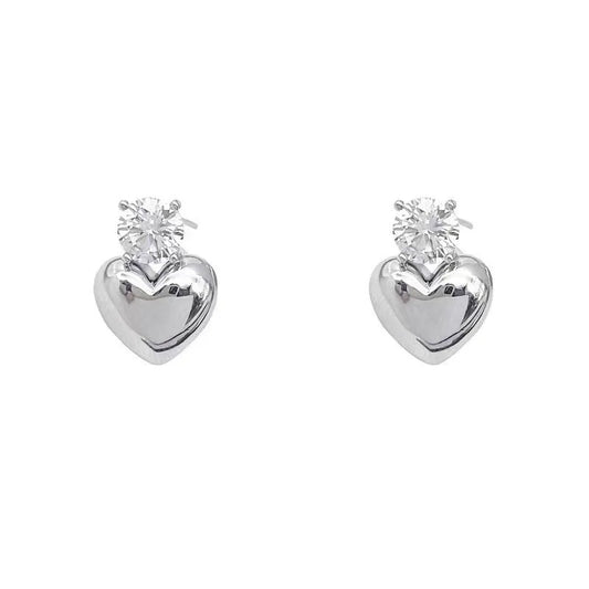 Diamond Silver Heart Studs