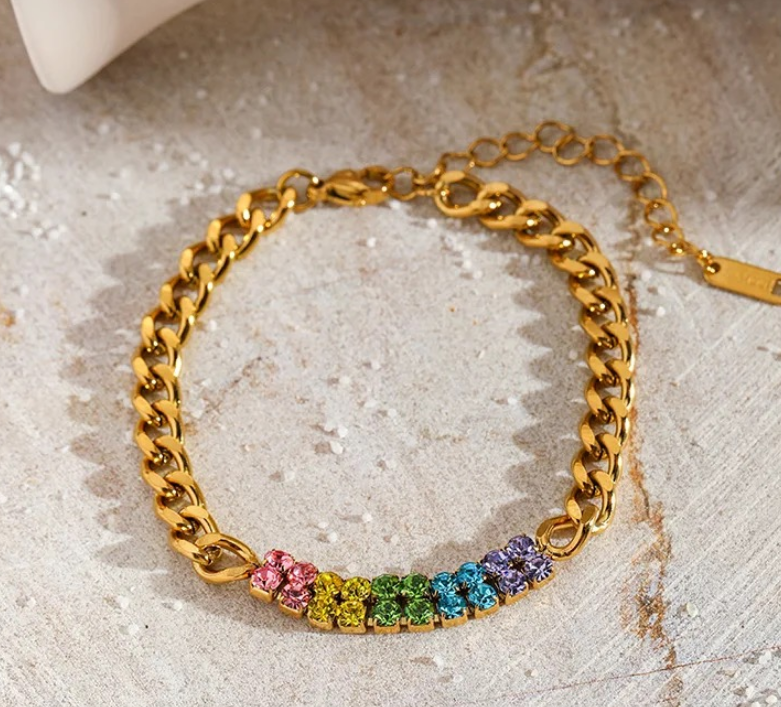 Colorful Zircon Cuban Bracelet