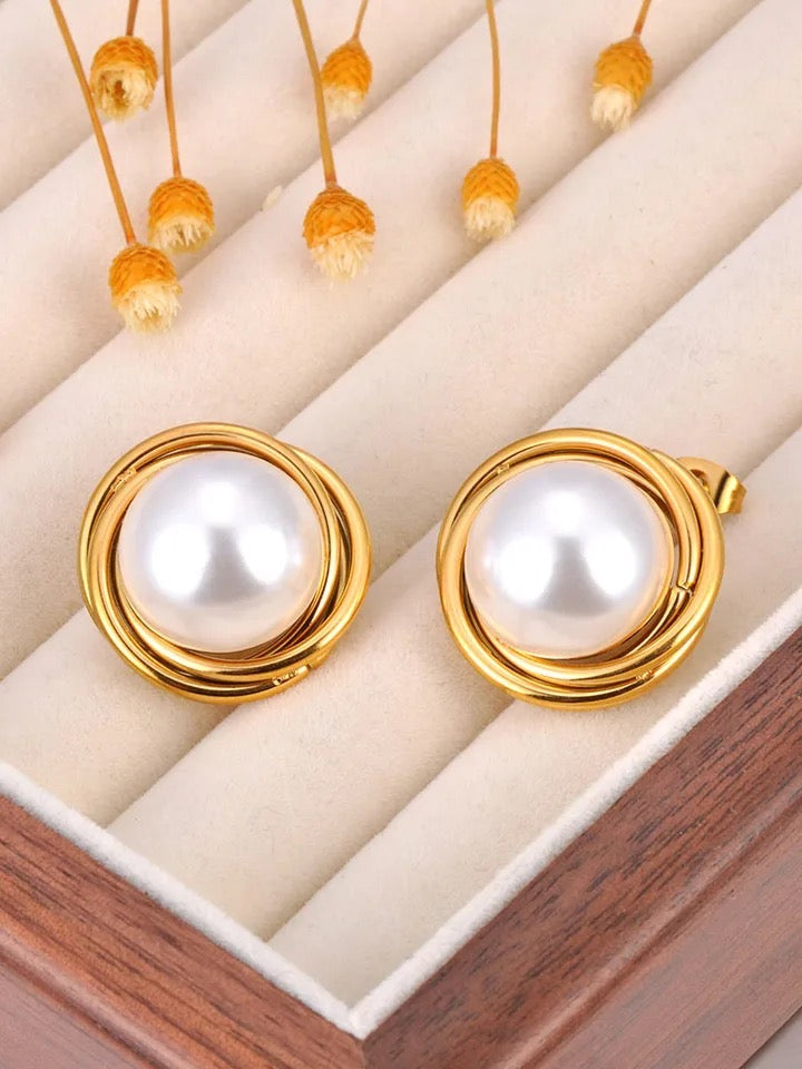 Oversized Gold Pearl Studs