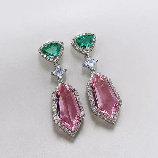 Pink-Green Glimmer Earrings