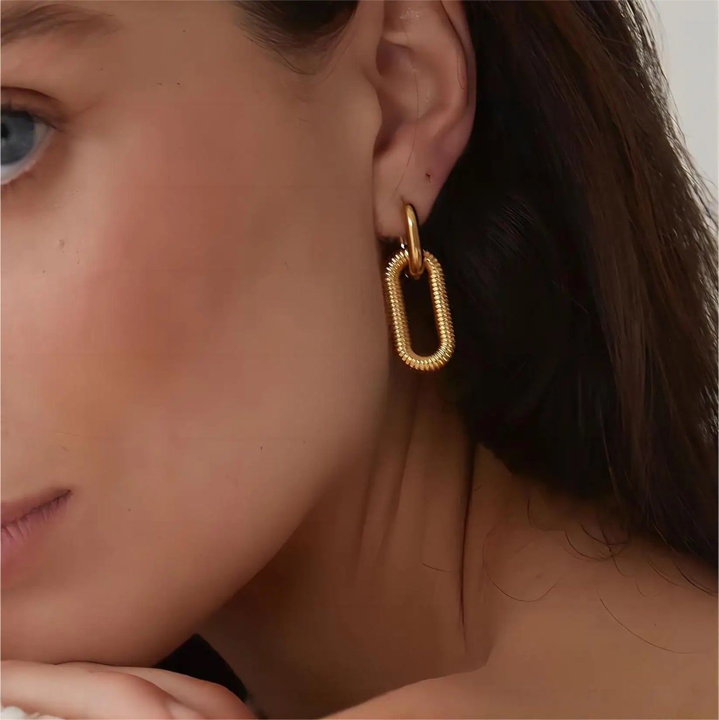 Teal Double Gold Hoops