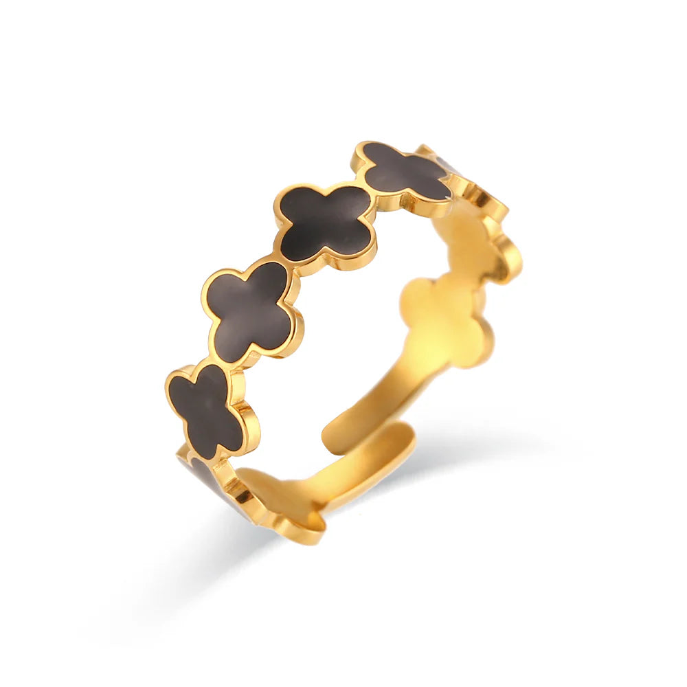 Black Mini Clover Ring