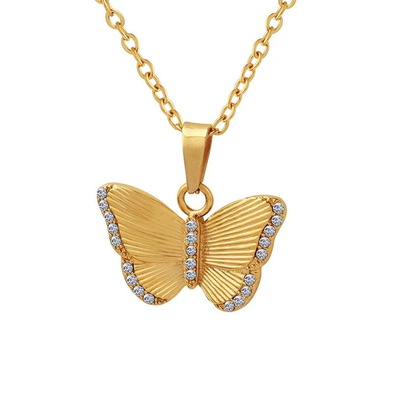 Butterfly Diamente Gold Necklace