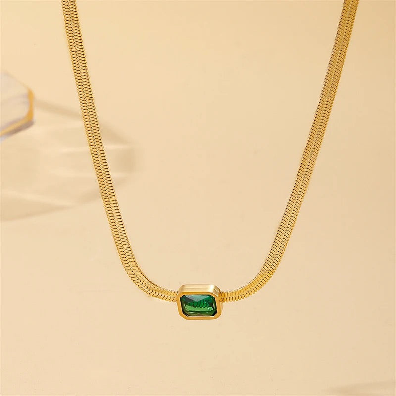 Green Rectangle Pendant Necklace