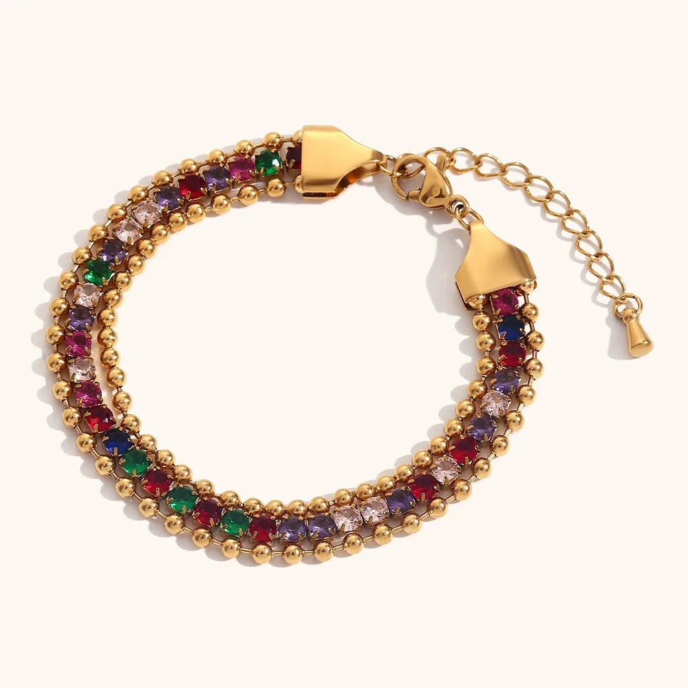 Maya Beaded Tri Bracelet (Rainbow Color)