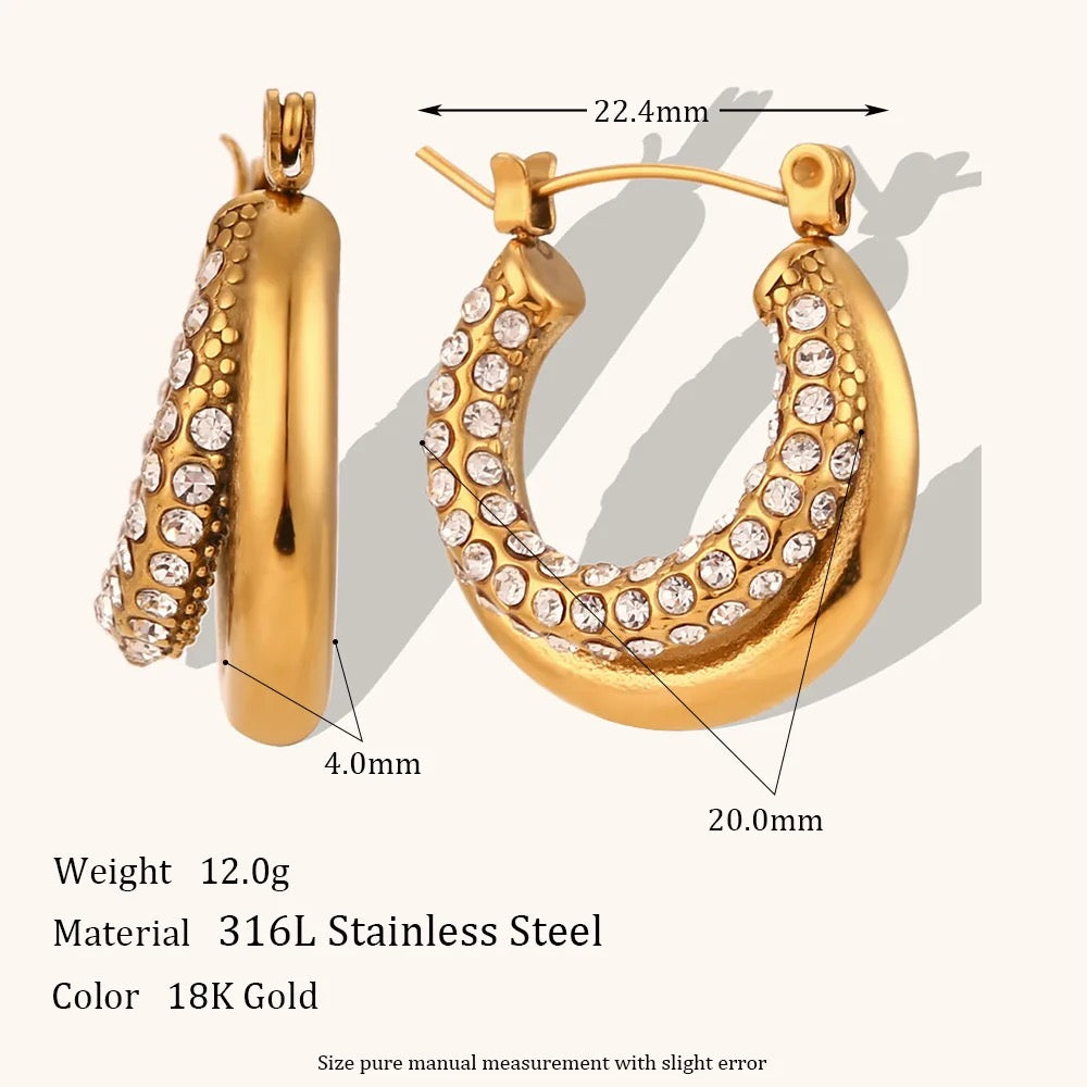 Double Zircon Glossy Hoops