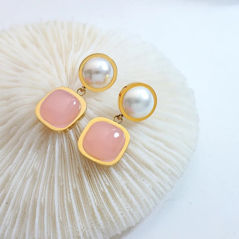 Pink Jade Pearl Earrings