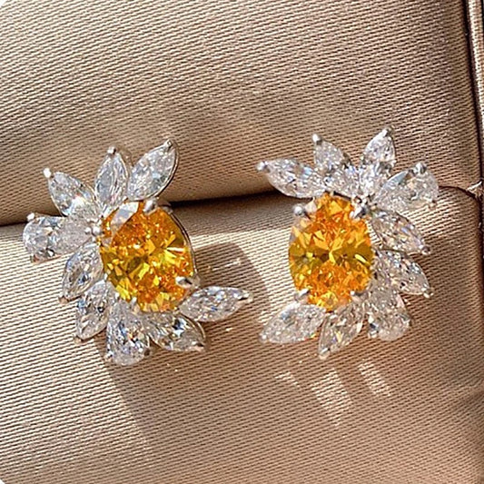 Yellow Crystal Flower Studs