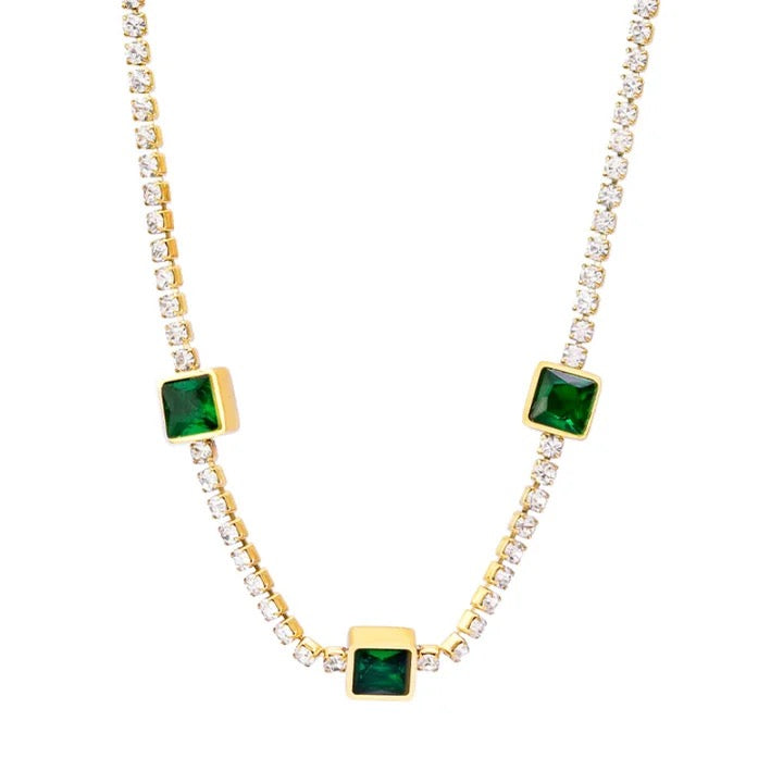 Emerald three square Zirconia  Necklace