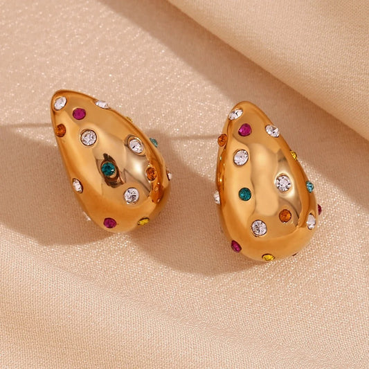 Rainbow Studded Bottega Hoops