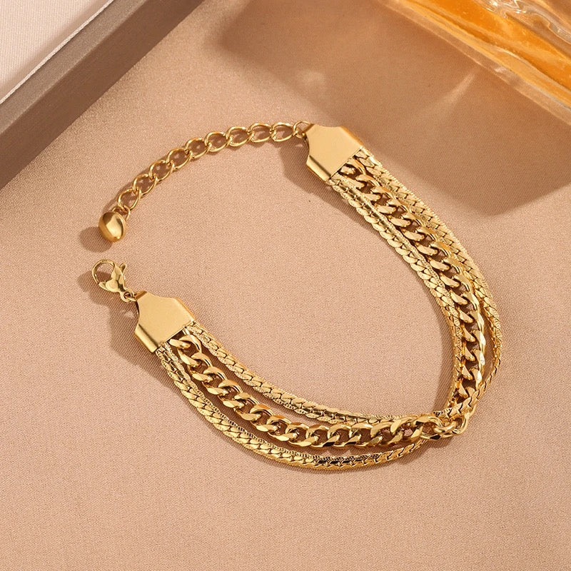 Trilayer Cuban Gold Bracelet