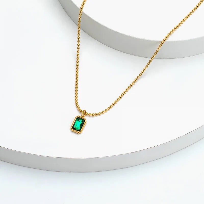 Mini Dainty Green Necklace (beaded chain)