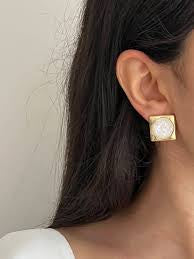 White Gloss Square Studs