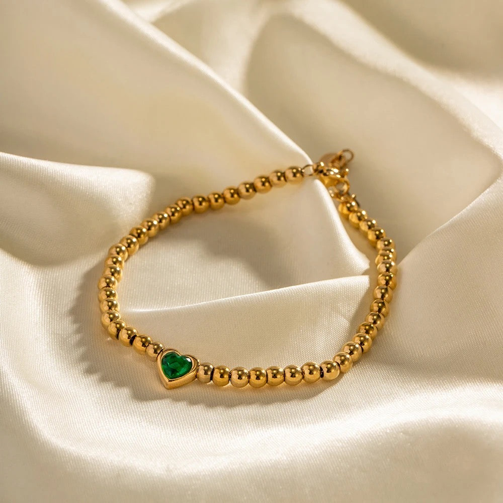 Emerald Heart Beaded Bracelet