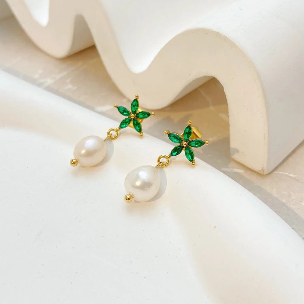 Green Orchid Pearl Earrings