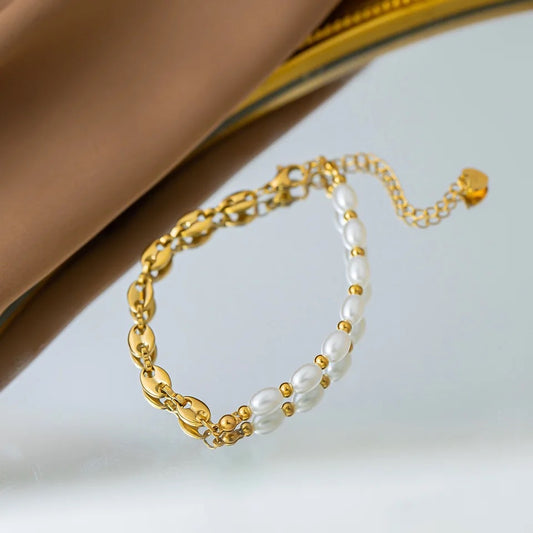 Stitched Pearl Gold Bracelet