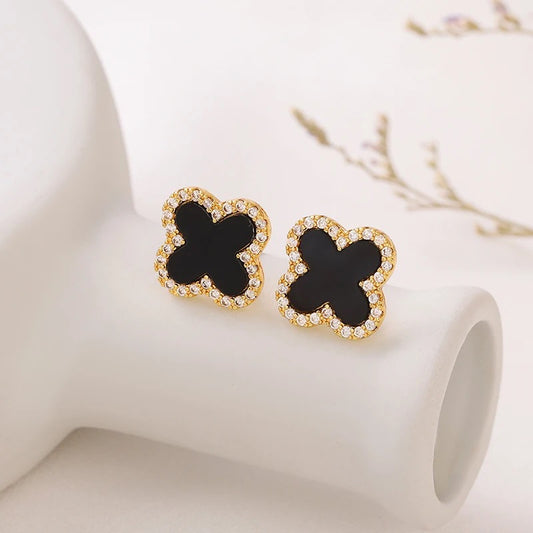 Black zircon Clover Studs