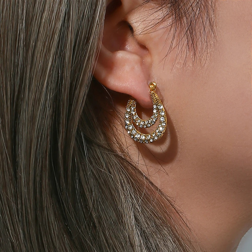 Zirconia Double Paved Hoops