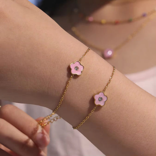 Kids Pink Flower Bracelet