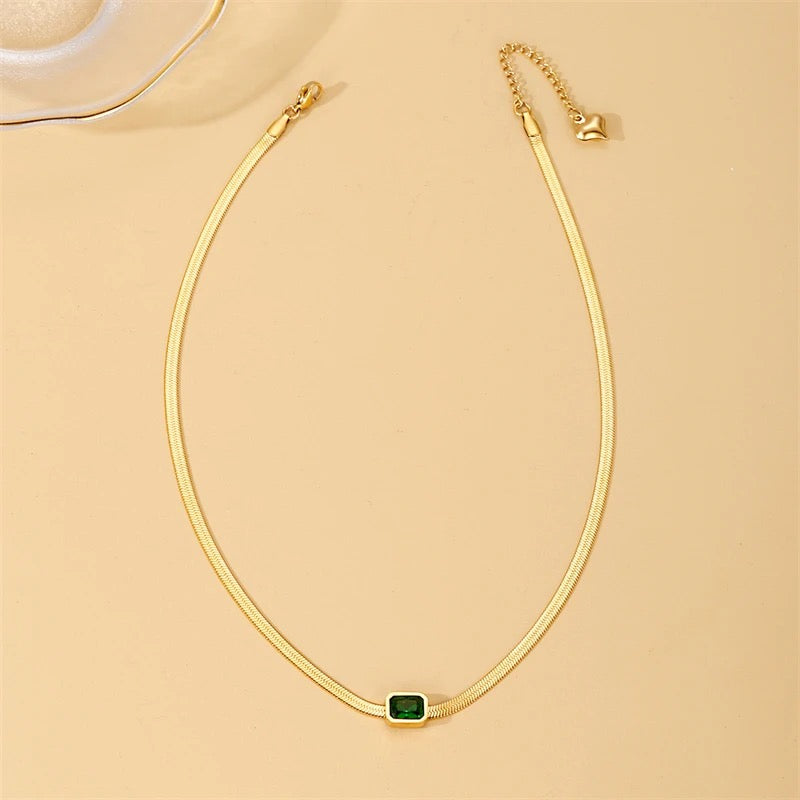 Green Rectangle Pendant Necklace