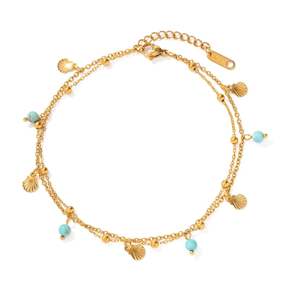 Turquoise Ocean Shell Anklet